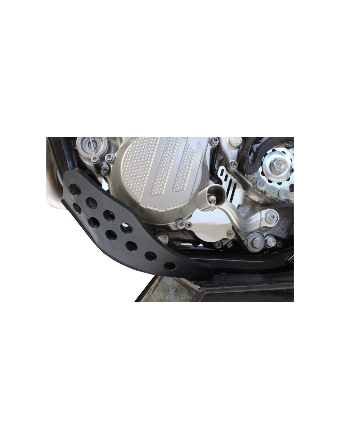 Left side of the black HDPE plastic skid plate for KTM 450SX-F / Husqvarna FC450