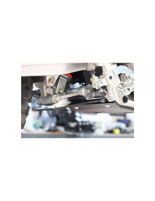 Close up view of the linkage guard for the Honda CRF300L