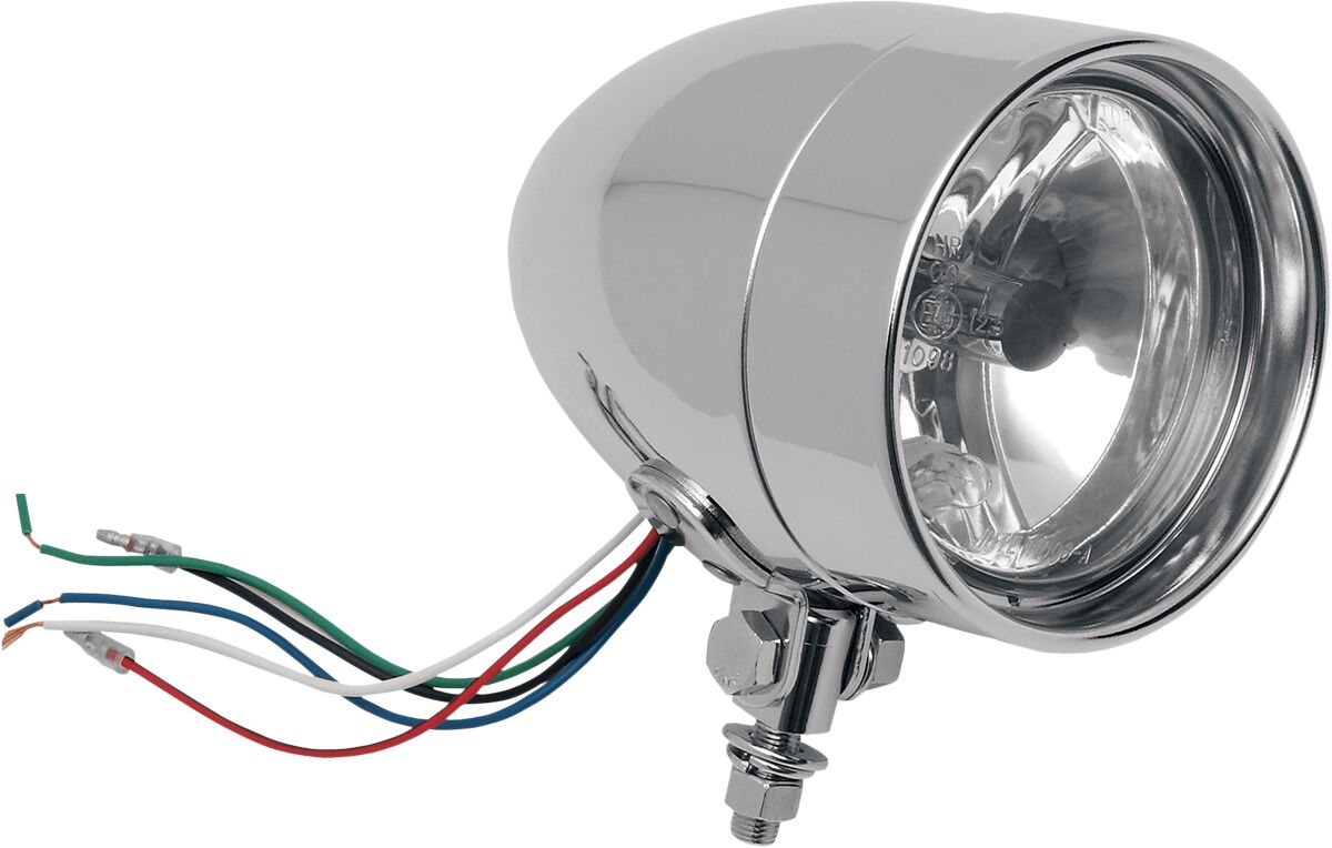Drag Specialties SPOTLIGHT BULLET-STYLE 4" BOTTOM-MOUNT CLEAR LENS DEEP-DISH TRIM RING CHROME L21-6096