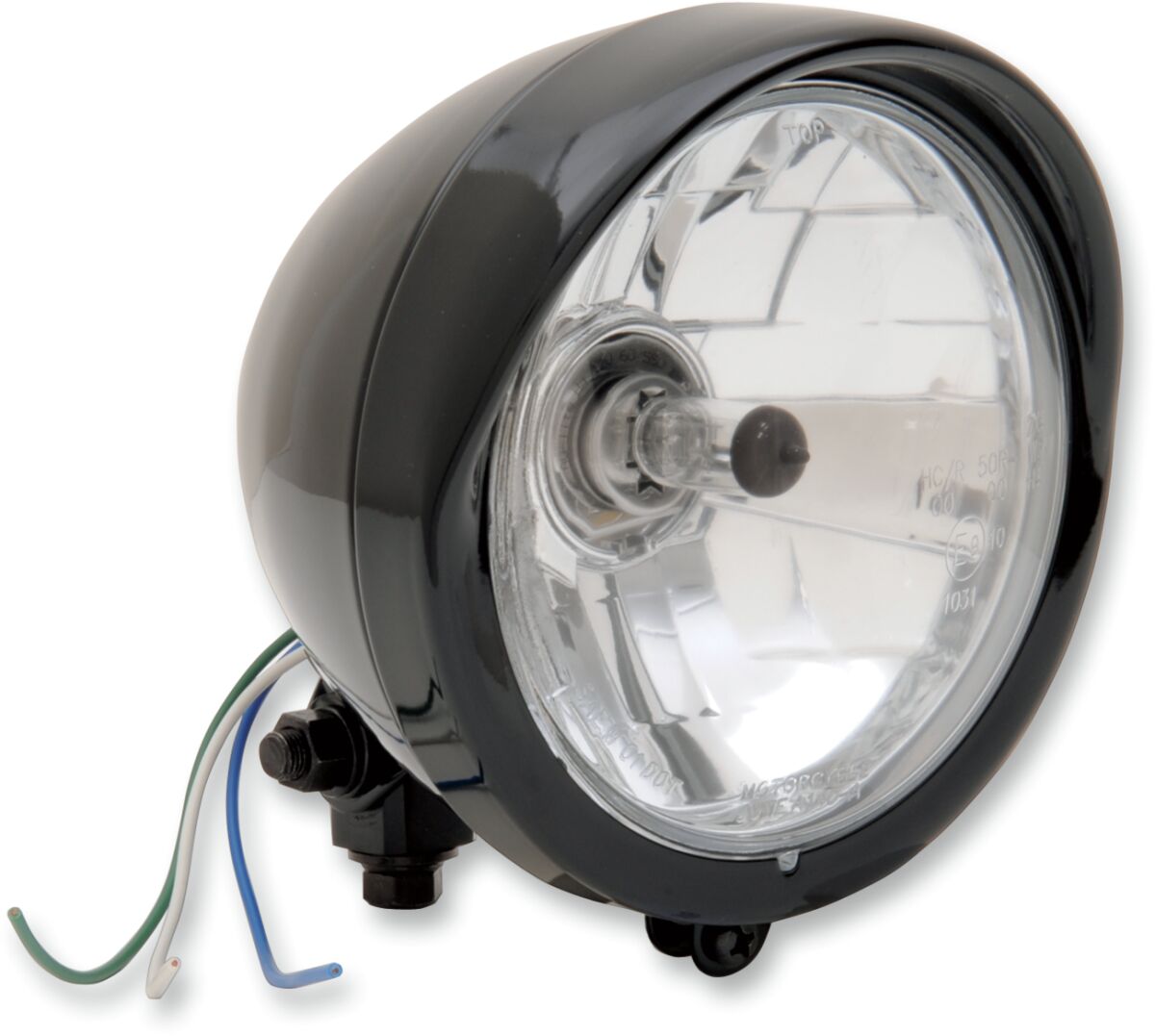 Drag Specialties HEADLIGHT DIAMOND-STYLE 5.75" BOTTOM-MOUNT CLEAR LENS W/ VISOR BLACK 20-0444B