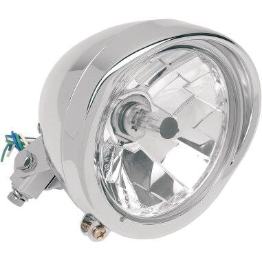 Drag Specialties CHROME 5-3/4" DIAMOND-STYLE BOTTOM-MOUNT HEADLIGHT WITH VISOR BEZEL 20-0444E
