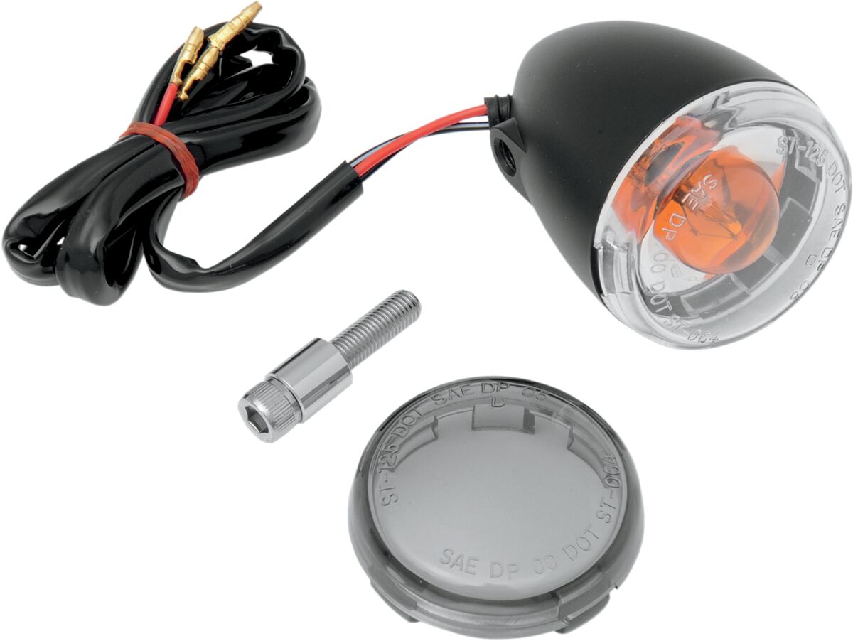 Drag Specialties TURN SIGNAL KIT FRONT OEM DEUCE-STYLE SMOKE LENS MATTE BLACK 12-0232BFDC