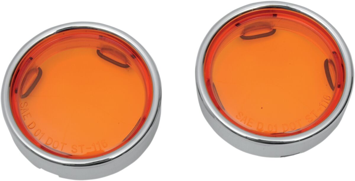 Drag Specialties DEUCE-STYLE TURN SIGNAL DEEP-DISH LENS W/ CHROME TRIM RING AMBER 12-0224-LA