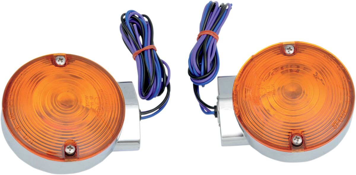 Drag Specialties REPLACEMENT FRONT TURN SIGNALS FLAT CHROME/ AMBER LENS L12-6030AF