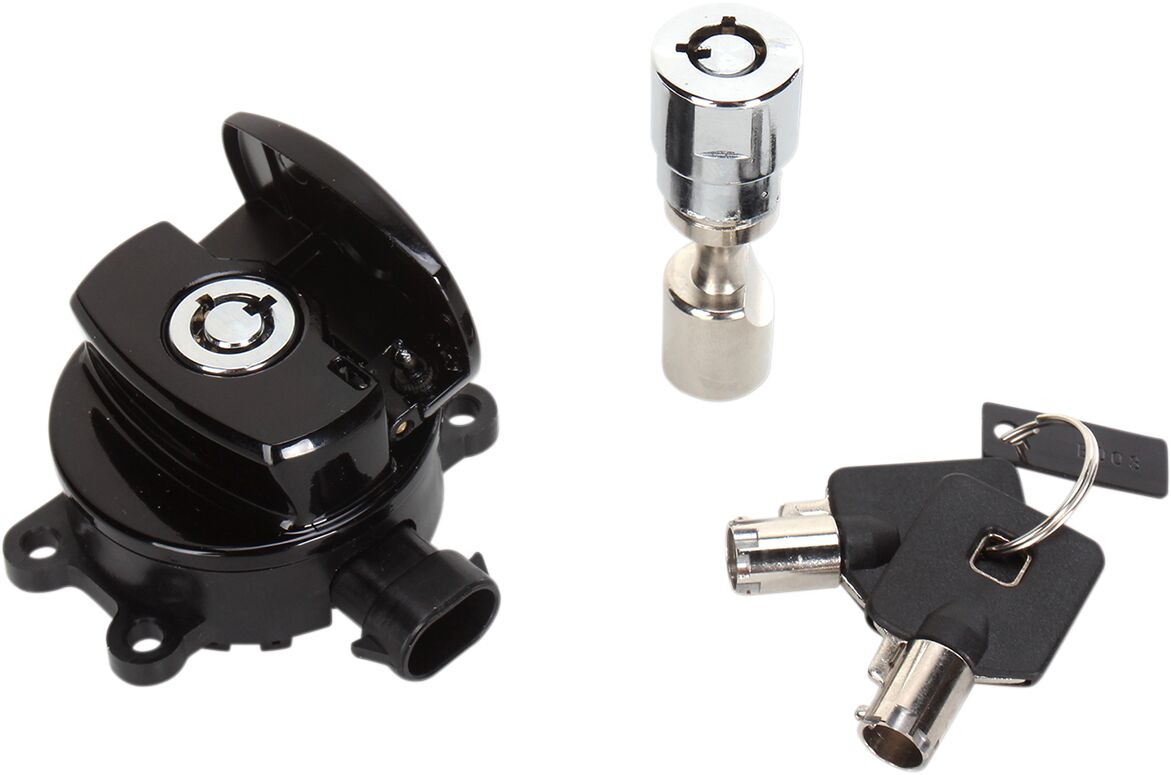 Drag Specialties GLOSS BLACK SIDE HINGE IGNITION SWITCH WITH FORK LOCK E21-0214GBK