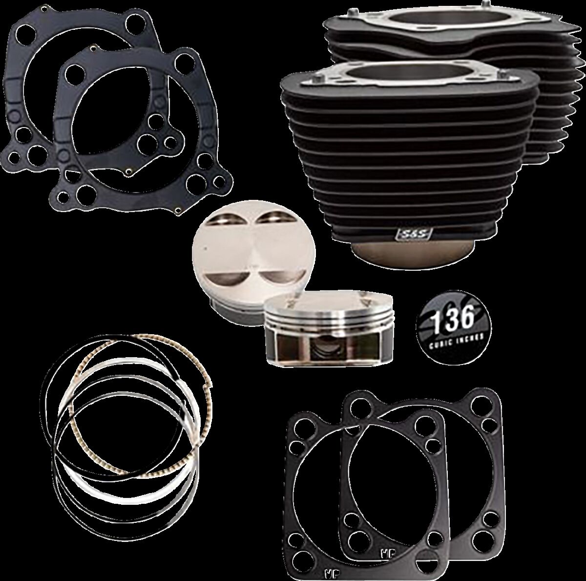 S&S CYCLE Cylinder Kit 136" Black with Non-Highlighted Fins M8 910-0849