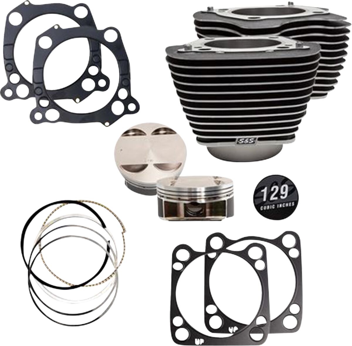 S&S CYCLE 129" Cylinder Kit - 4.375" Stroke - Wrinkle Black w/Highlighted Fins - M8 910-0843A