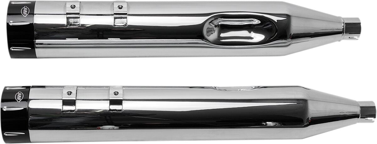 S&S CYCLE MUFFLER 4.5" SLIP-ON MK45 BLACK CONTRAST CUT TRACER END CAP-CHROME BODY FINISH 550-0623