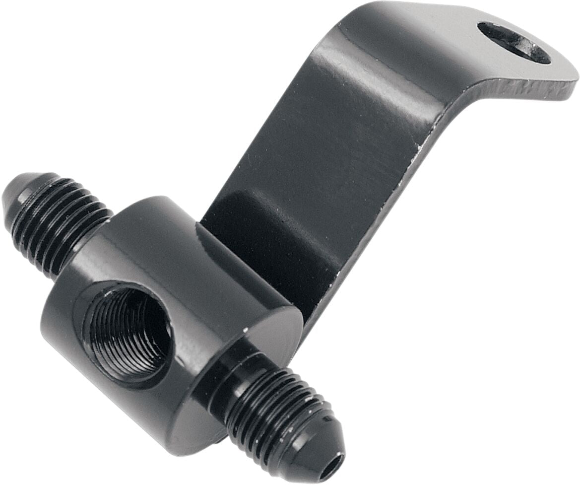 GOODRIDGE BRAKE TEE/ BRAKE SWITCH BODY WITH MOUNT REAR BLACK 2x MALE 3/8x24 JIC/UNF 1x FEMALE 1/8 NPT H-D XL MCHD-015BK