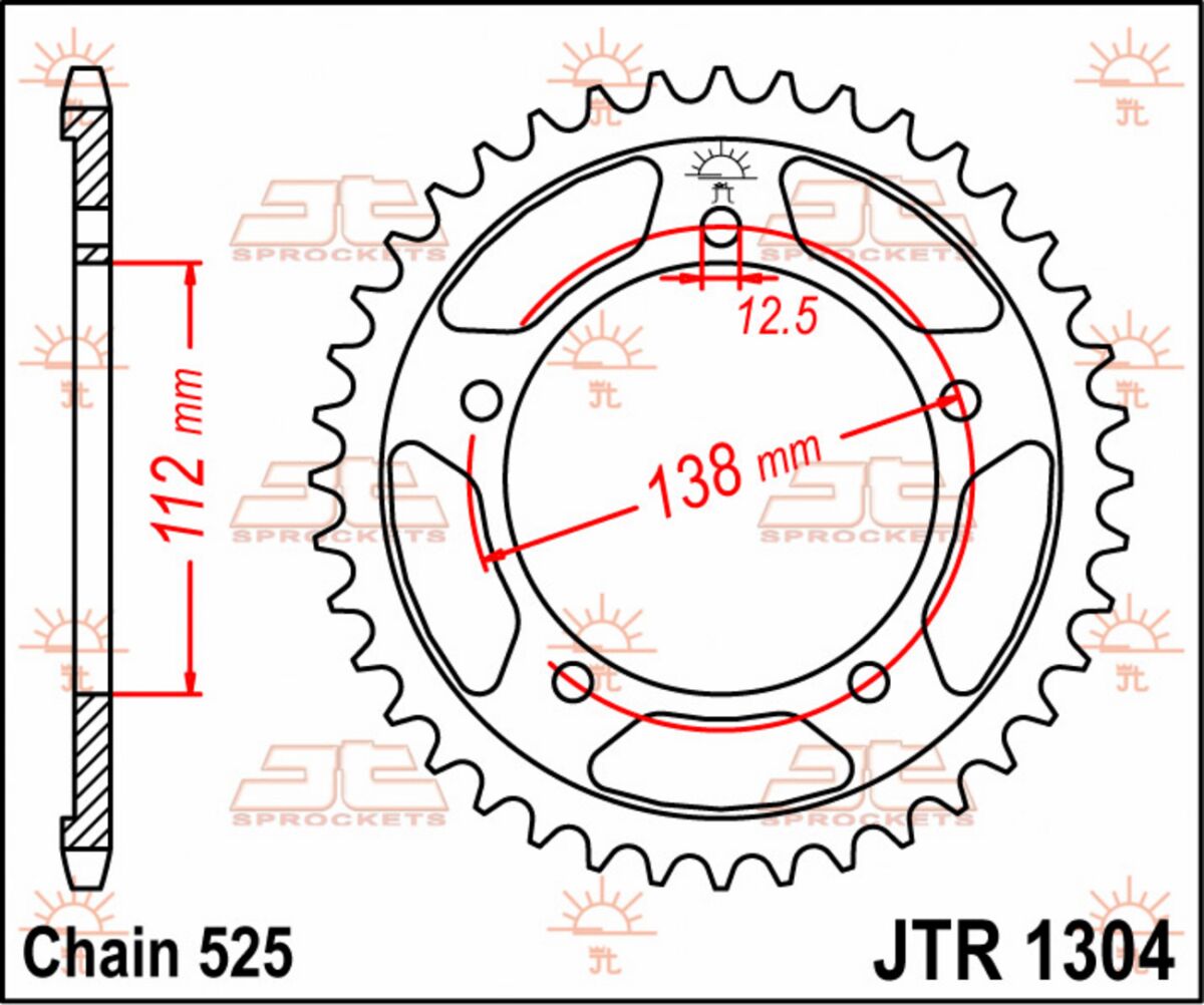 JT SPROCKETS JTR1304.44 REAR REPLACEMENT SPROCKET 44 TEETH 525 PITCH NATURAL STEEL JTR1304.44