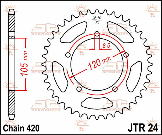 JT SPROCKETS JTR24.51 REAR REPLACEMENT SPROCKET 51 TEETH 420 PITCH NATURAL STEEL JTR24.51