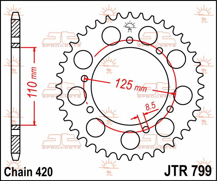 JT SPROCKETS JTR799.50 REAR REPLACEMENT SPROCKET 50 TEETH 420 PITCH NATURAL C49 HIGH CARBON STEEL JTR799.50