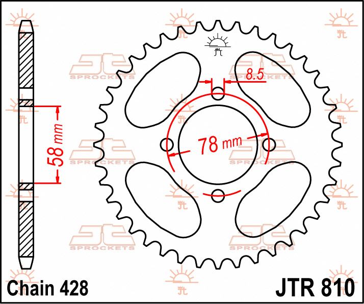 JT SPROCKETS JTR810.47 REAR REPLACEMENT SPROCKET 47 TEETH 428 PITCH NATURAL STEEL JTR810.47