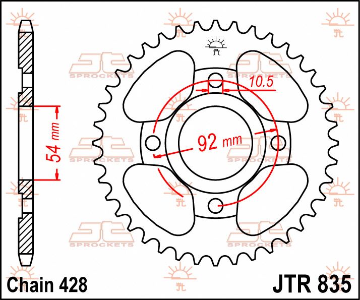 JT SPROCKETS JTR835.49 REAR REPLACEMENT SPROCKET 49 TEETH 428 PITCH NATURAL STEEL JTR835.49