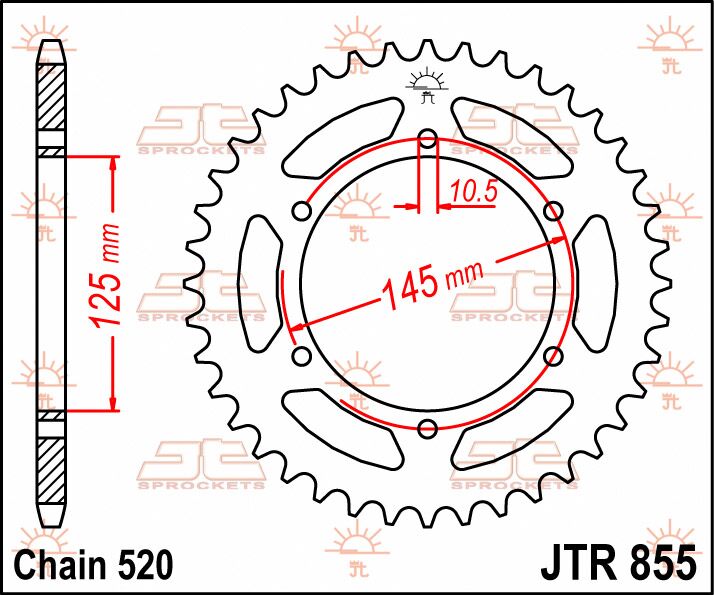 JT SPROCKETS JTR855.45 REAR REPLACEMENT SPROCKET 45 TEETH 520 PITCH NATURAL STEEL JTR855.45