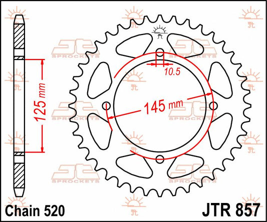 JT SPROCKETS JTR857.47 REAR REPLACEMENT SPROCKET 47 TEETH 520 PITCH NATURAL STEEL JTR857.47