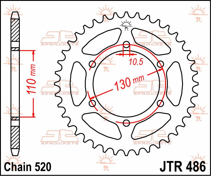 JT SPROCKETS JTR486.38 REAR REPLACEMENT SPROCKET 38 TEETH 520 PITCH NATURAL C49 HIGH CARBON STEEL JTR486.38