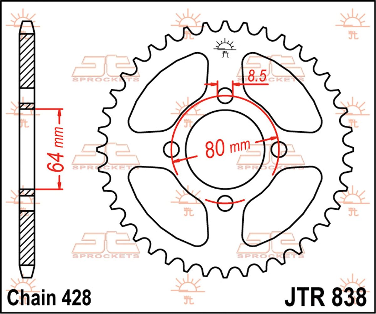 JT SPROCKETS JTR838.39 REAR REPLACEMENT SPROCKET 39 TEETH 428 PITCH NATURAL C49 HIGH CARBON STEEL JTR838.39