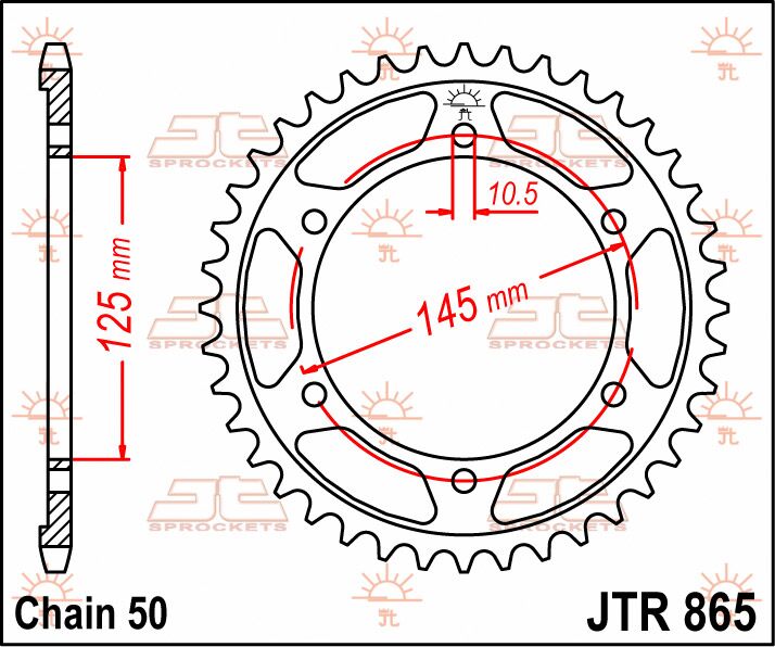 JT SPROCKETS JTR865.39 REAR REPLACEMENT SPROCKET 39 TEETH 530 PITCH NATURAL C49 HIGH CARBON STEEL JTR865.39