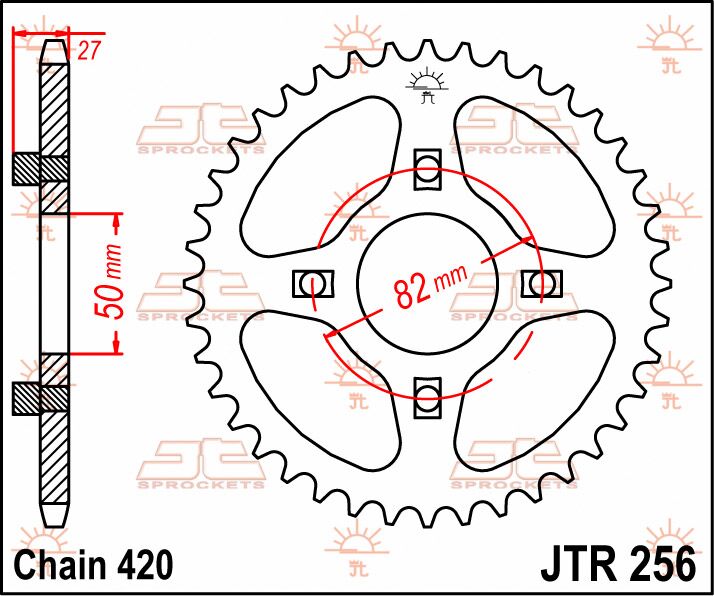 JT SPROCKETS JTR256.40 REAR REPLACEMENT SPROCKET 40 TEETH 420 PITCH NATURAL C49 HIGH CARBON STEEL JTR256.40