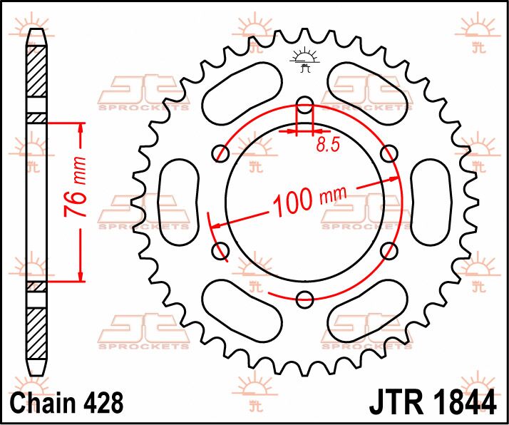 JT SPROCKETS JTR1844.48 REAR REPLACEMENT SPROCKET 48 TEETH 428 PITCH NATURAL C49 HIGH CARBON STEEL JTR1844.48