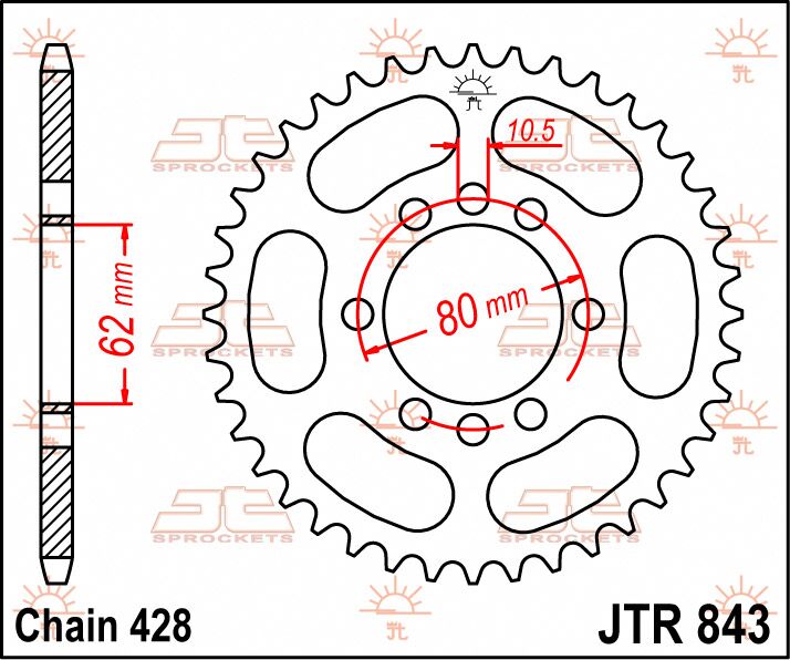 JT SPROCKETS JTR843.48 REAR REPLACEMENT SPROCKET 48 TEETH 428 PITCH NATURAL C49 HIGH CARBON STEEL JTR843.48
