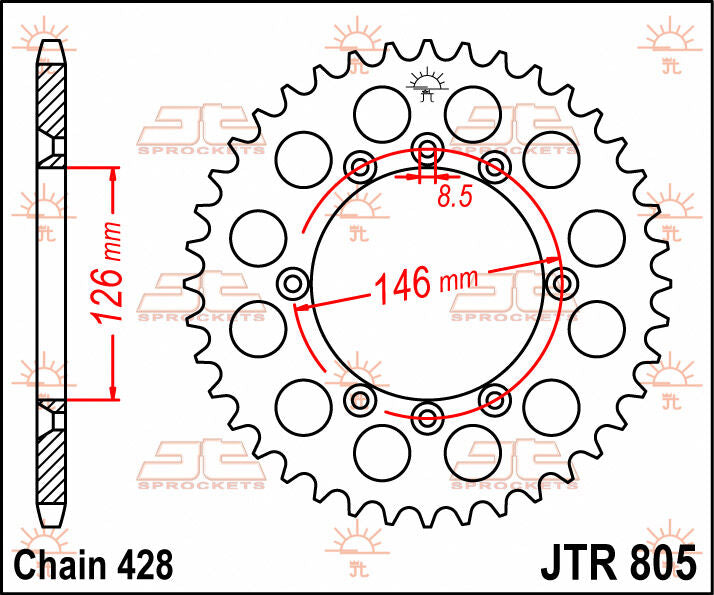 JT SPROCKETS JTR805.50 REAR REPLACEMENT SPROCKET 50 TEETH 428 PITCH NATURAL C49 HIGH CARBON STEEL JTR805.50