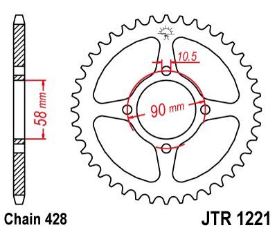 JT SPROCKETS JTR1221.44 REAR REPLACEMENT SPROCKET 44 TEETH 428 PITCH NATURAL C49 HIGH CARBON STEEL JTR1221.44