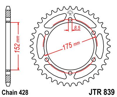 JT SPROCKETS JTR839.51 REAR REPLACEMENT SPROCKET 51 TEETH 428 PITCH BLACK C49 HIGH CARBON STEEL JTR839.51
