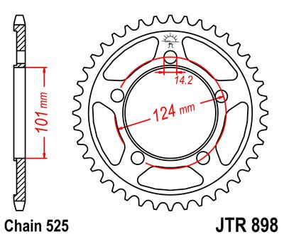 JT SPROCKETS JTR898.42 REAR REPLACEMENT SPROCKET 42 TEETH 525 PITCH NATURAL C49 HIGH CARBON STEEL JTR898.42
