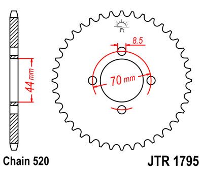 JT SPROCKETS JTR1795.24 REAR REPLACEMENT SPROCKET 24 TEETH 520 PITCH BLACK C49 HIGH CARBON STEEL JTR1795.24