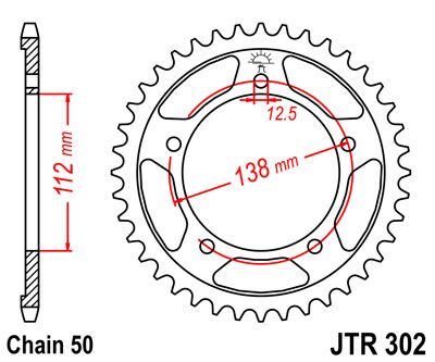 JT SPROCKETS JTR302.44ZBK REAR REPLACEMENT SPROCKET 44 TEETH 50 PITCH NATURAL C49 HIGH CARBON STEEL JTR302.44ZBK