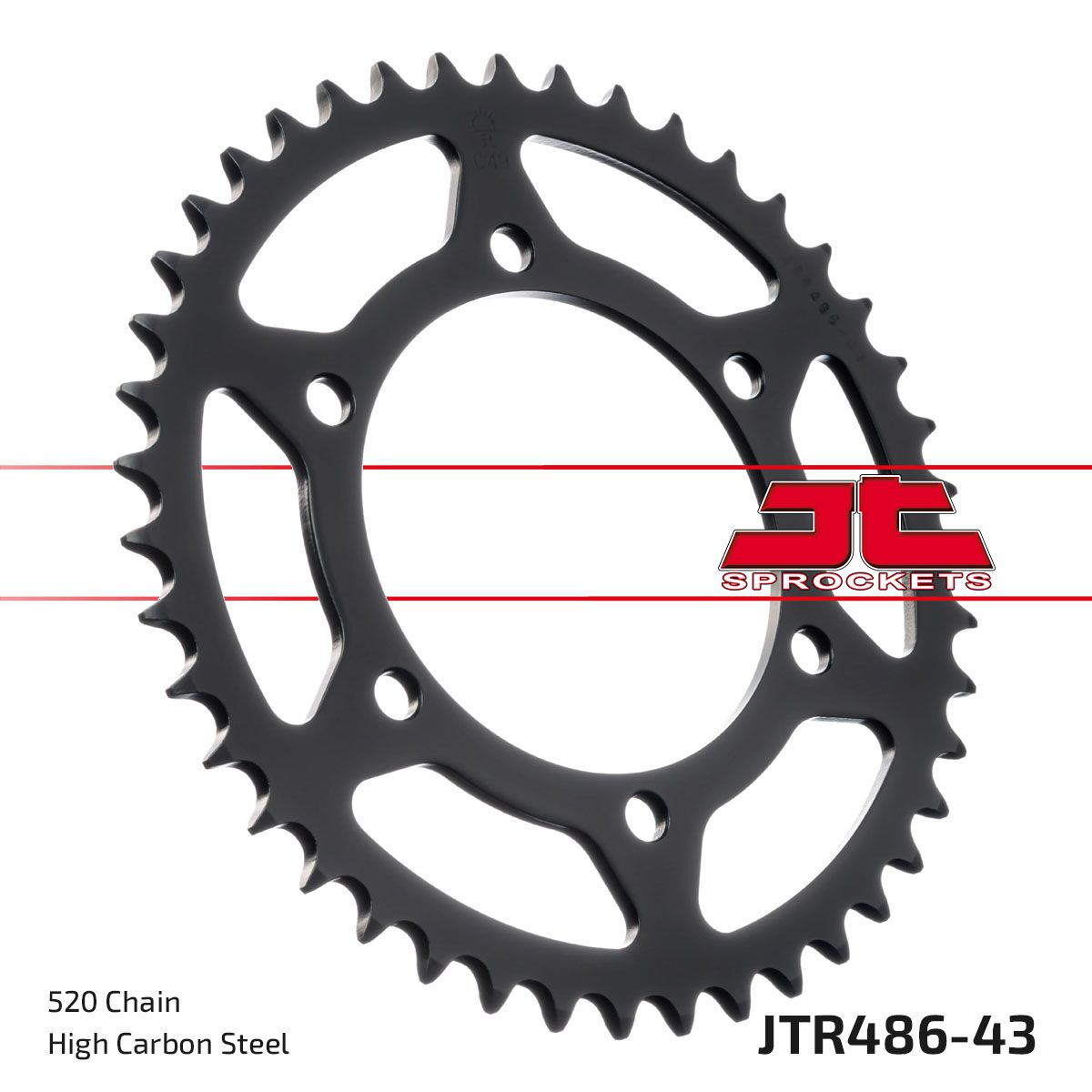 JT SPROCKETS JTR486.43ZBK REAR REPLACEMENT SPROCKET 43 TEETH 520 PITCH BLACK C49 HIGH CARBON STEEL JTR486.43ZBK