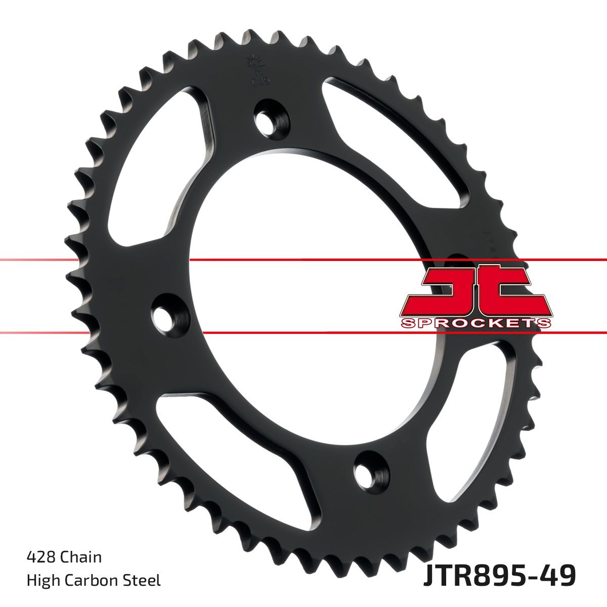 JT SPROCKETS JTR895.49ZBK REAR REPLACEMENT SPROCKET 49 TEETH 428 PITCH BLACK C49 HIGH CARBON STEEL JTR895.49ZBK