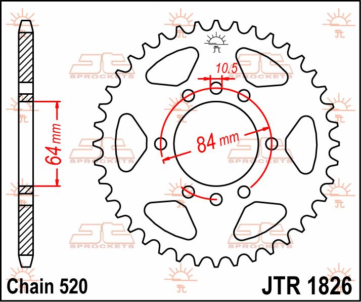 JT SPROCKETS JTR1826.37 REAR REPLACEMENT SPROCKET 37 TEETH 520 PITCH BLACK C49 HIGH CARBON STEEL JTR1826.37