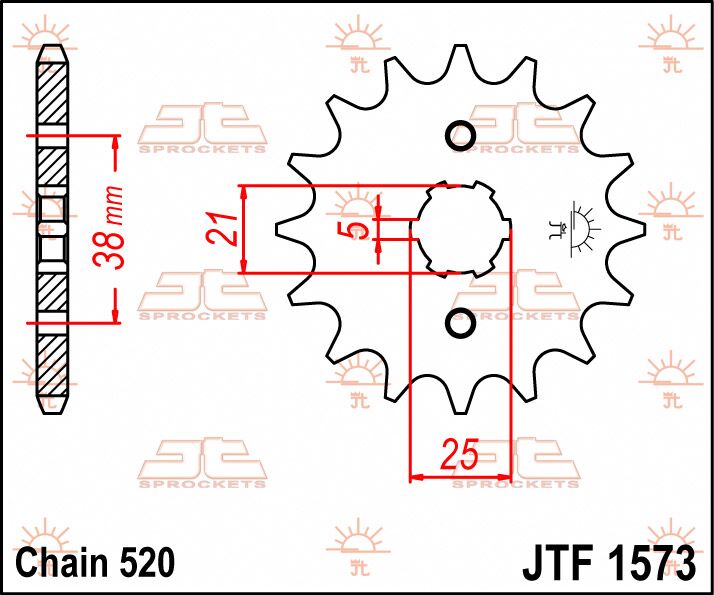 JT SPROCKETS JTF1573.13 FRONT REPLACEMENT SPROCKET 13 TEETH 520 PITCH NATURAL STEEL JTF1573.13