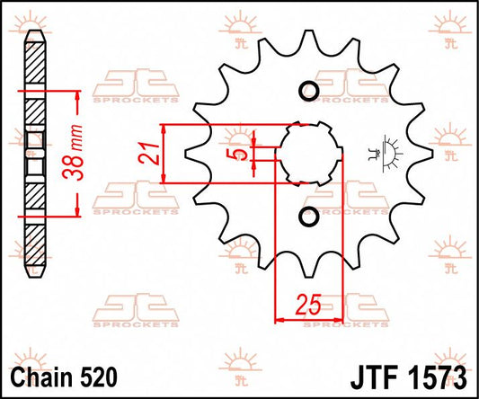 JT SPROCKETS JTF1573.13 FRONT REPLACEMENT SPROCKET 13 TEETH 520 PITCH NATURAL STEEL JTF1573.13