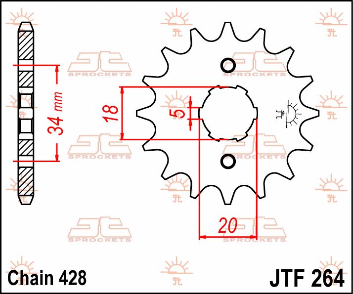 JT SPROCKETS JTF264.17 FRONT REPLACEMENT SPROCKET 17 TEETH 428 PITCH NATURAL STEEL JTF264.17