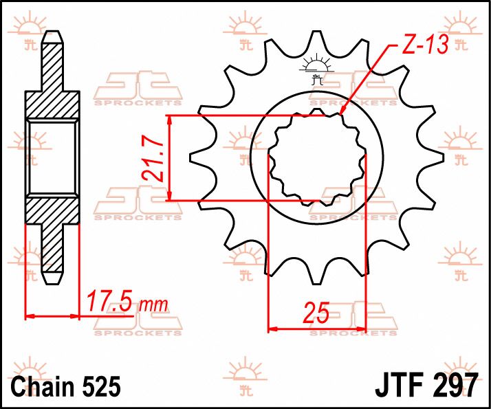 JT SPROCKETS JTF297.15 FRONT REPLACEMENT SPROCKET 15 TEETH 525 PITCH NATURAL STEEL JTF297.15