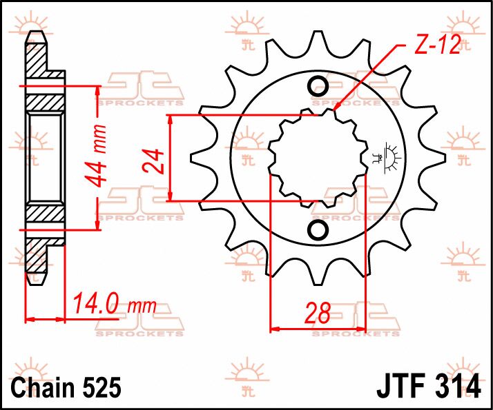 JT SPROCKETS JTF314.16 FRONT REPLACEMENT SPROCKET 16 TEETH 525 PITCH NATURAL STEEL JTF314.16