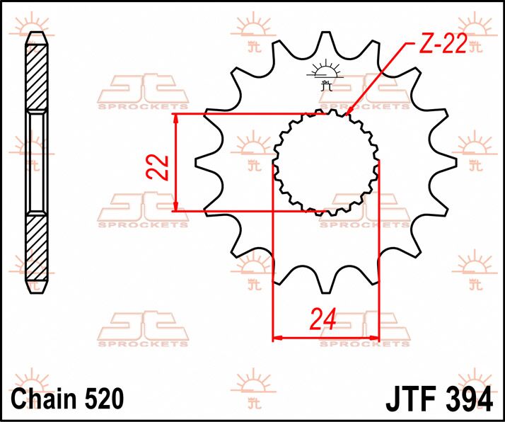 JT SPROCKETS JTF394.13 FRONT REPLACEMENT SPROCKET 13 TEETH 520 PITCH NATURAL STEEL JTF394.13