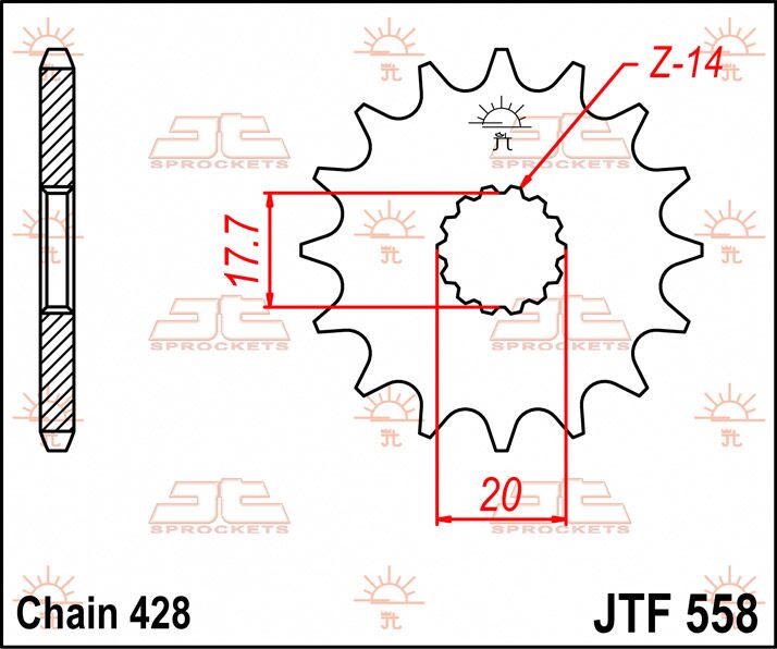 JT SPROCKETS JTF558.17 FRONT REPLACEMENT SPROCKET 17 TEETH 428 PITCH NATURAL STEEL JTF558.17
