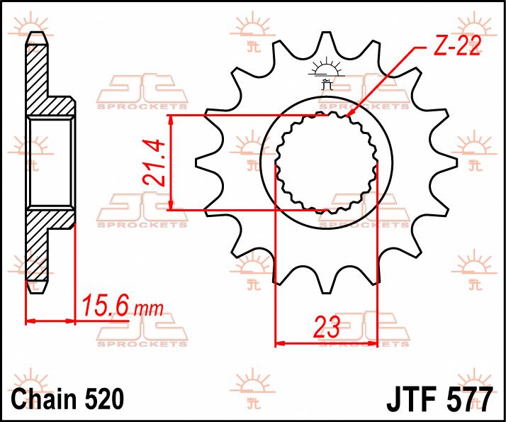 JT SPROCKETS JTF577.14 FRONT REPLACEMENT SPROCKET 14 TEETH 520 PITCH NATURAL STEEL JTF577.14