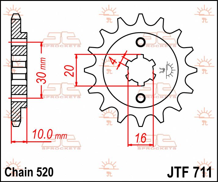 JT SPROCKETS JTF711.14 FRONT REPLACEMENT SPROCKET 14 TEETH 520 PITCH NATURAL STEEL JTF711.14