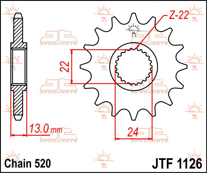JT SPROCKETS JTF1126.16 FRONT REPLACEMENT SPROCKET 16 TEETH 520 PITCH NATURAL CHROMOLY STEEL ALLOY JTF1126.16