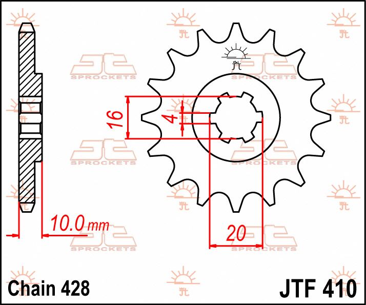 JT SPROCKETS JTF410.13 FRONT REPLACEMENT SPROCKET 13 TEETH 428 PITCH NATURAL CHROMOLY STEEL ALLOY JTF410.13