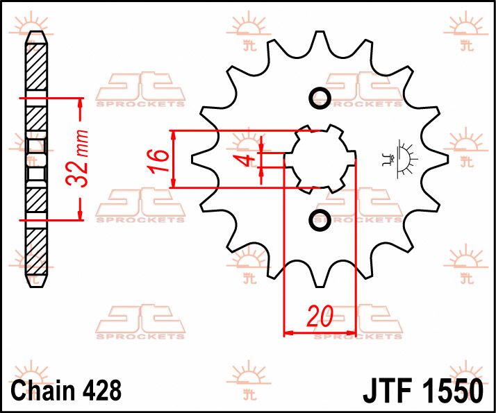 JT SPROCKETS JTF1550.14 FRONT REPLACEMENT SPROCKET 14 TEETH 428 PITCH NATURAL CHROMOLY STEEL ALLOY JTF1550.14