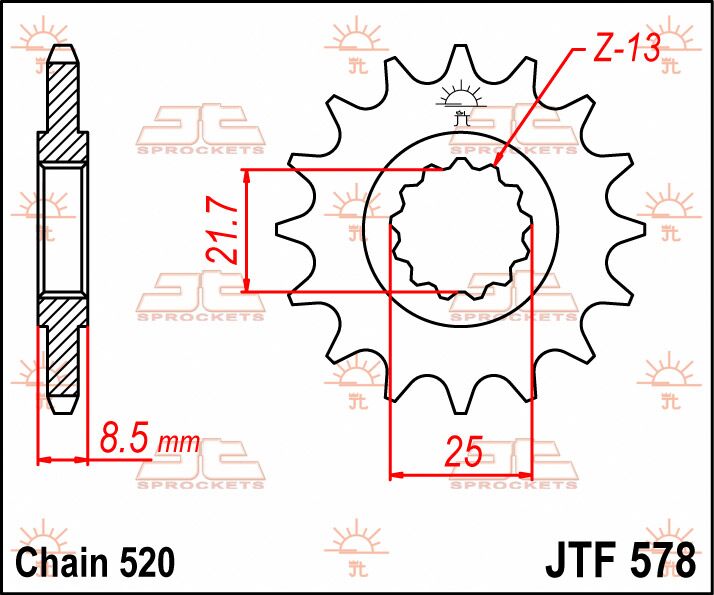 JT SPROCKETS JTF578.15 FRONT REPLACEMENT SPROCKET 15 TEETH 520 PITCH NATURAL CHROMOLY STEEL ALLOY JTF578.15