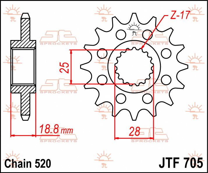 JT SPROCKETS JTF705.16 FRONT REPLACEMENT SPROCKET 16 TEETH 520 PITCH NATURAL CHROMOLY STEEL ALLOY JTF705.16