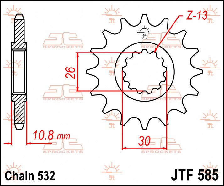 JT SPROCKETS JTF585.17 FRONT REPLACEMENT SPROCKET 17 TEETH 532 PITCH NATURAL CHROMOLY STEEL ALLOY JTF585.17